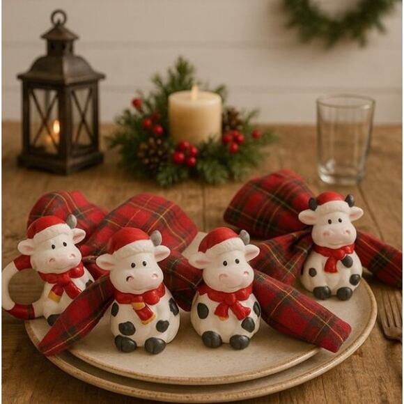 Other - Set of 4 Santa Cow Christmas Napkin Rings holiday dining decorations farmhouse